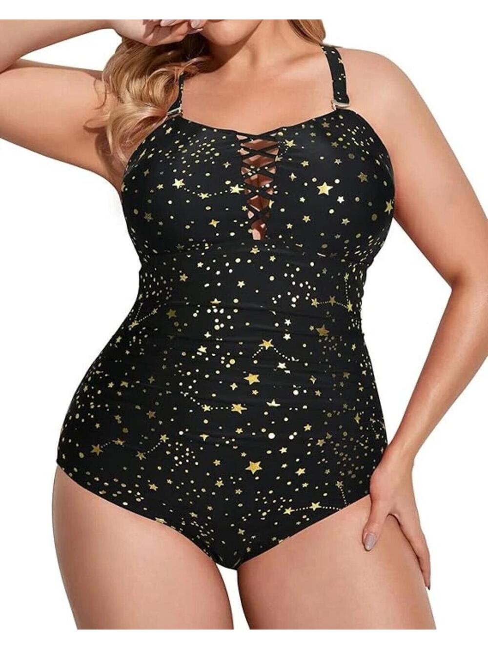 Yonique Women Plus Size One Piece Swimsuit Black Star - 16W